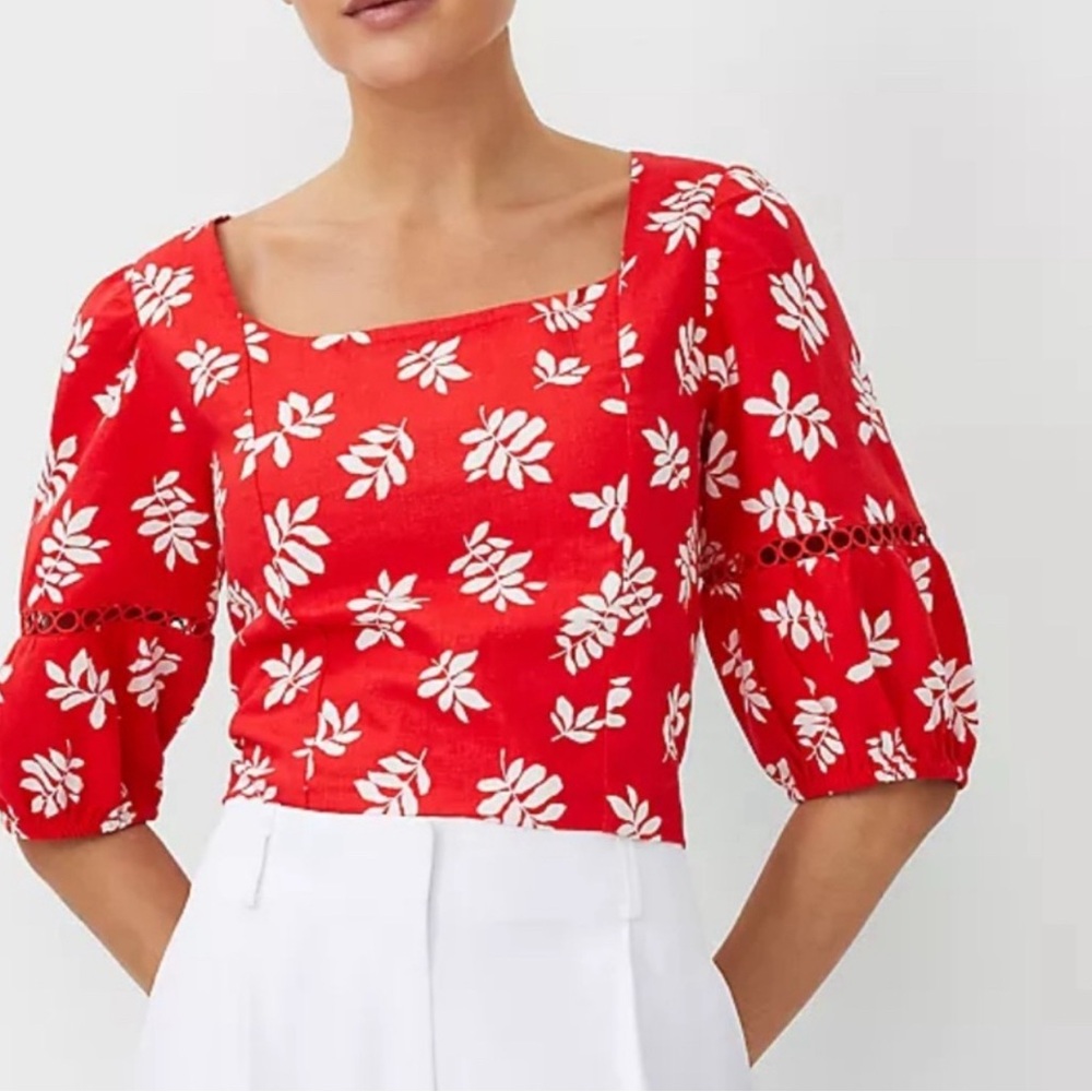 Ann Taylor Red Floral Blouse